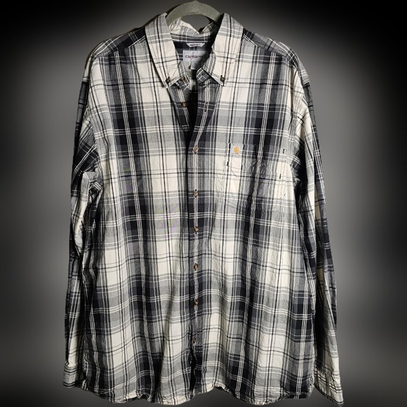 Carhartt XL Tall Plaid Button Up 100% Cotton Shirt Single Breast Pocket Size - Picture 14 of 16